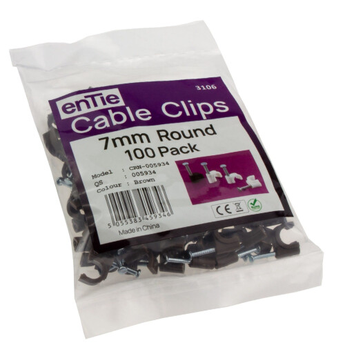 Round Brown  7mm Cable Clips Secure Fastenings Cables [100 Pack] 1