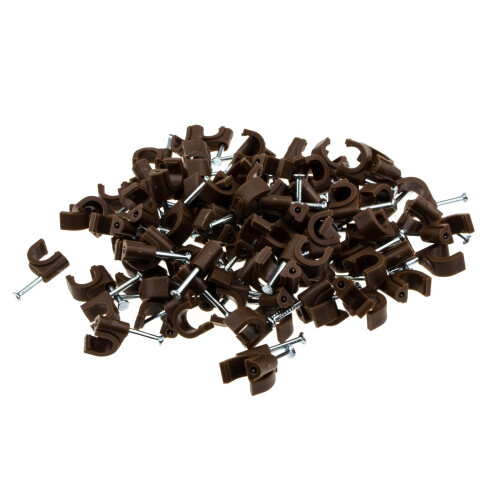 Round Brown  7mm Cable Clips Secure Fastenings Cables [100 Pack] 2