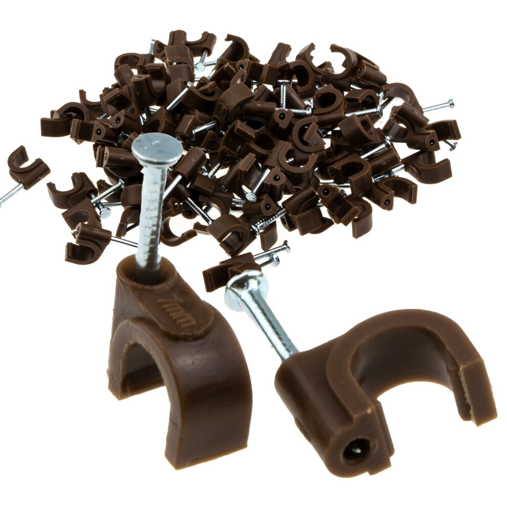 Round 7Mm Cable Clips Secure Fastenings Cables [100 Pack] Brown 5055383459346
