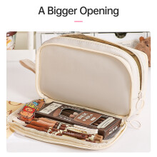 Large Capacity 6-Layer Pencil Case 21x13x6.5mm Durable Fabric, Black or Beige