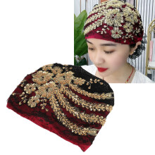 Casquette enveloppante en dentelle florale rouge bordeaux, foulard pour la tête