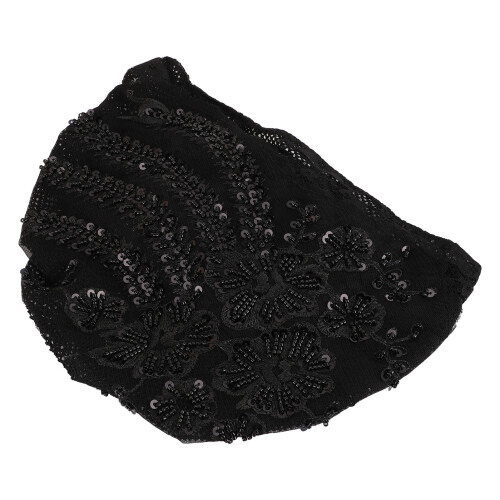 Blumen-Spitze Wrap-Kappe - Schwarzes Blumen-Kopftuch 1