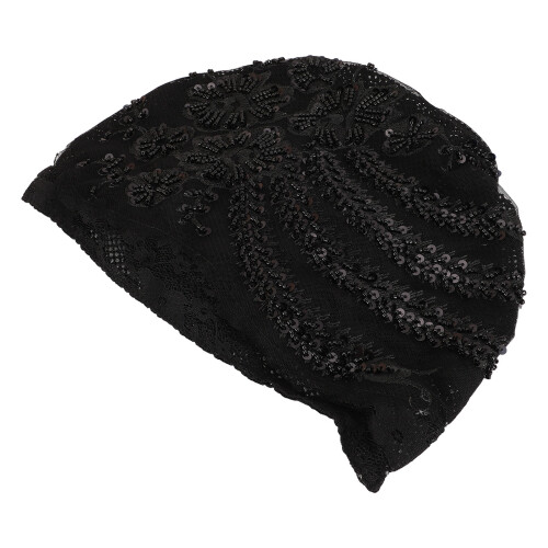 Blumen-Spitze Wrap-Kappe - Schwarzes Blumen-Kopftuch 2