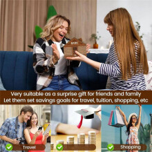 Wooden Piggy Bank for Adult Kids, Money Box with Counter, Money Saving Tin, Reusable Money Box