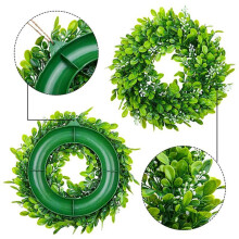 6 Pack Artificial Boxwood Wreath Faux Artificial Green Leaves Wreath Front Door Hanging Wreath Decoration, 10 Inches