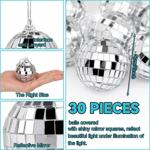 60 Peças Bolas de Espelho de Discoteca 2 Polegadas Bola de Espelho Reflexivo Bola Pendurada para DecoraçãO de Festa de árvore de Natal 1