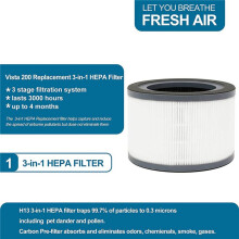 3X Air Purifier Replacement Filter for Levoit Vista 200 200-RF, 3-In-1 Premium H13 True HEPA Filters Accessories