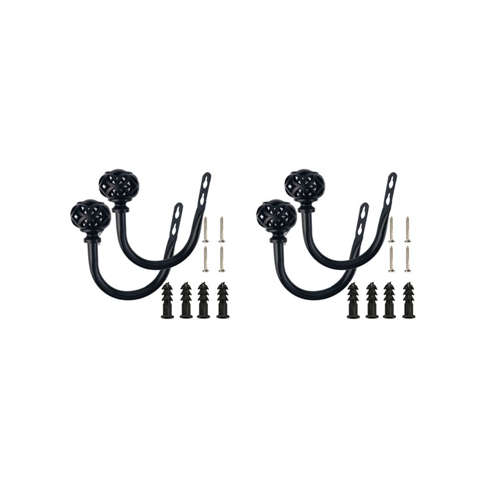 2 Pair Of Metal Curtain Hooks - Retro Wall Mounted Curtain Hold Back Tiebacks Wall Hook Tassel Drapery Holder (Black) 4712482044095