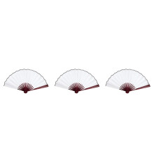 3X Men Women Wood Handle Fabric Folding Hand Fan 13-Inch Length Whtie