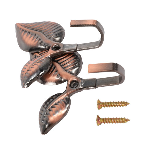 4 x Iron Leaf Shaped Curtain Tie backs Holders Wall Hooks Home Decor, Red Bronze 2