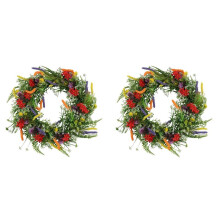 2X Spring Wreaths for Front Door 18in Outside Welcome Summer Flowers Greenery All Seasons Round Wreaths