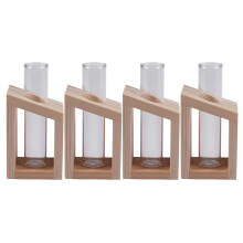 4X Vase En Tube À Essai En Verre De Cristal dans un Support En Bois Pots De Fleurs pour Plantes Hydroponiques Décoration De Jardins De La Maison