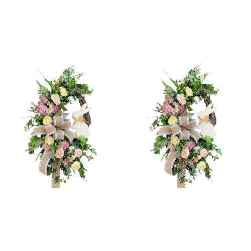 2X Easter Rabbit Front Door Wreath for Front Door,Easter Bunny Butt Shape Garland Wall Decor Spring Wreath Decoration