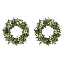2X 20 Inch Wreaths for Front Door, Green Eucalyptus Wreath for Spring Wreaths for Front Door, Wreath with Wildflowers