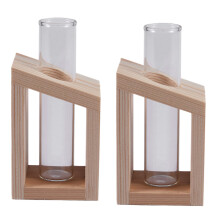 2X Crystal Glass Test Tube Vase in Wooden Stand Flower Pots for Hydroponic Plants Home Garden Decoration