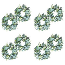 8 Pack Green Eucalyptus Wreath Round Wreath Artificial Wreath Farmhouse Wreath for Door Wall Window Deco,12Inch/PC