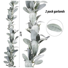 8 Pcs Artificial Flocked Lambs Ear Garland - 6Ft/Piece Soft Faux Vine Greenery and Leaves for Framhouse Mantle Decor