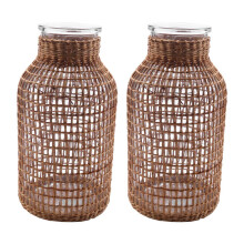2X Straw Glass Flower Vase Japanese Flower Pot in the Nordic Contracted Flower Basket to Water Plants -L