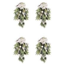 4X Swag Artificiale A Goccia di Natale con Bacche, Fiori E Ornamenti A Sfera per la Porta D'Ingresso Decorazioni Natalizie per Interni Ed Esterni