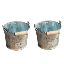2X Country Retro Old Metal Flower Bucket Flower Metal Iron Bucket Small Flower Pot