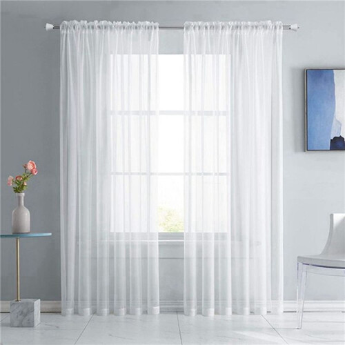 8 Painéis Cortinas Brancas Transparentes 84 Polegadas Longa Haste Bolso Janela Tratamento Gaze Voile Cortinas 2