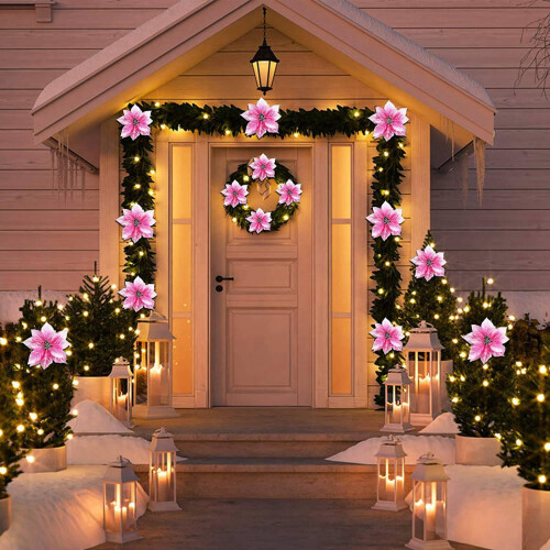 100x Enfeites de árvore de Natal de Poinsétia Com Glitter 5 Polegadas Flores de Seda Artificial Picaretas Guirlanda 2