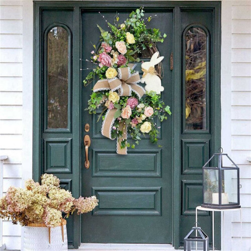 2X Easter Rabbit Front Door Wreath for Front Door,Easter Bunny Butt Shape Garland Wall Decor Spring Wreath Decoration