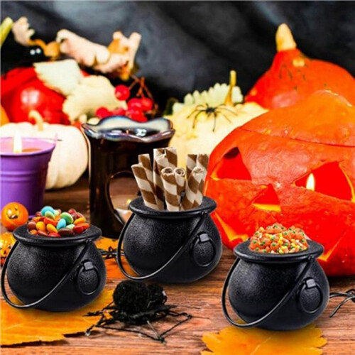72Pcs  Black Cauldron with Handle Halloween  Witch Cauldron Halloween Pot Candy Holder for Halloween