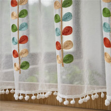 2X Embroidered Semi-Transparent Curtains Kitchen Tiered Half Window Sheer Curtain Rod Pocket Tulle Curtains A