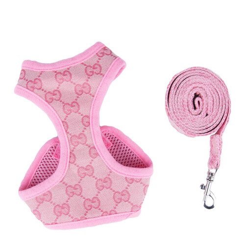 Adjustable Pink Polyester Escape-Proof Dog & Cat Harness Leash for Walking, Training (L)