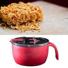 Large Capacity Stainless Steel Noodle Bowl with Lid for Students, Red