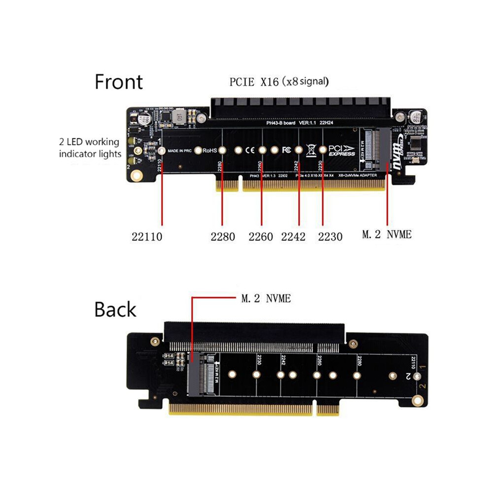 2X Pcie4.0 Split Expansion Riser Card Pcie X16 To M.2 Nvme Ssd Adapter Card Pcie X16 To X8+X4+X4 Quad Vroc .2 Nvme Port 4711345976528