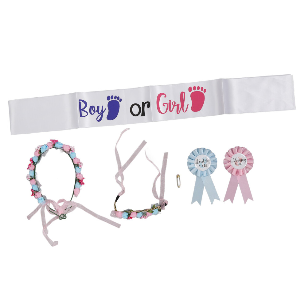 Blue/Pink Baby Gender Reveal Sash Headband Set