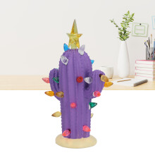 Purple Resin Cactus Figurine with Light, 17x12.5cm Home Decor