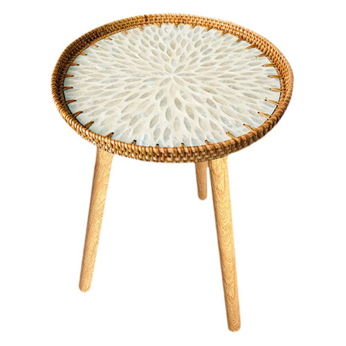 Side Table End Table Ornament Bedside Table for Living Room White Leav