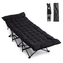 Folding Camping Cot Bed w/ Soft Pad for Home Office Nap Beach Travel