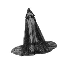 Halloween Hooded Cloak Shiny Women Witch for Masquerade Carnival Black