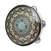 8" Tambourine Hand Held Drum with Double Row Metal Bells for KTV Kids
