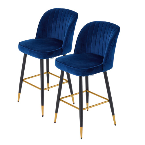 Living And Home Set of 2 Upholstered Bar Stools, Blue 1