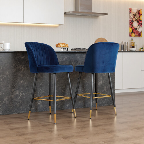 Living And Home Set of 2 Upholstered Bar Stools, Blue