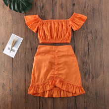 (1-2 Years, Orange) Sommer-Set für Kleinkinder: Kurzarm-Top mit schulterfreiem Schnitt und Rüschenrock.