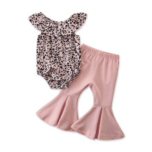 (18-24 Months, Pink) Zweiteiliges Baby-Mädchen-Set: Modischer Leoparden-Rüschen-Strampler (ärmellos) und einfarbige Trompetenhose.
