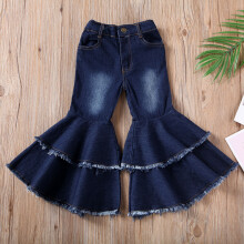 (3-4 Years, Blue) Baby Girls Bell-bottoms Long Pants, Toddler Wide Leg Jeans, High Waist Winter Flare Trousers