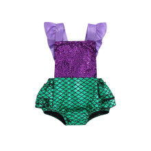 (0-6m, Green) Romper Maighdeann Mhara Seicíní do Chailíní Nuabheirthe, Jumpsuit Gan Droim Ruffle Gan Muinchille, Éadaí Álainn