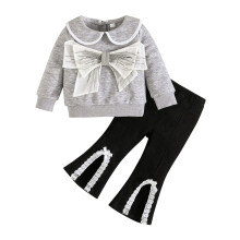 (2-3 Years, Gray) Herbstliches Outfit für Kleinkinder: Schleife, Puppenkragen, langärmliges Oberteil & Hose (2-teilig)