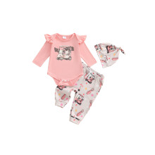 (3-6 Months, Pink) 3-teiliges Set für Babymädchen: Langarm-Strampler mit Traktormuster, Hose und Stirnband