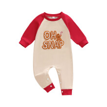 (0-3 Months, Red) Baby-Weihnachtsstrampler mit Buchstabenstickerei und Lebkuchenmann-Motiv, langen Ärmeln und Rundhalsausschnitt