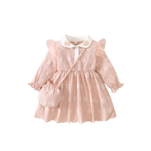 (2-3 Years, Pink) Ensemble d'automne pour filles, robe trapèze à manches longues avec sac bandoulière, 2 pièces.