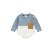 (6-12 Months, Blue) Salopă de toamnă pentru bebeluși, mânecă lungă, guler rotund, culori contrastante, cu bule
