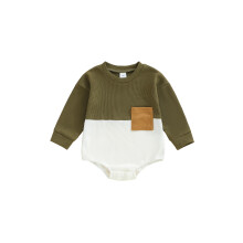 (12-18 Months, Army Green) Salopă de toamnă pentru bebeluși, mânecă lungă, guler rotund, culori contrastante, cu bule